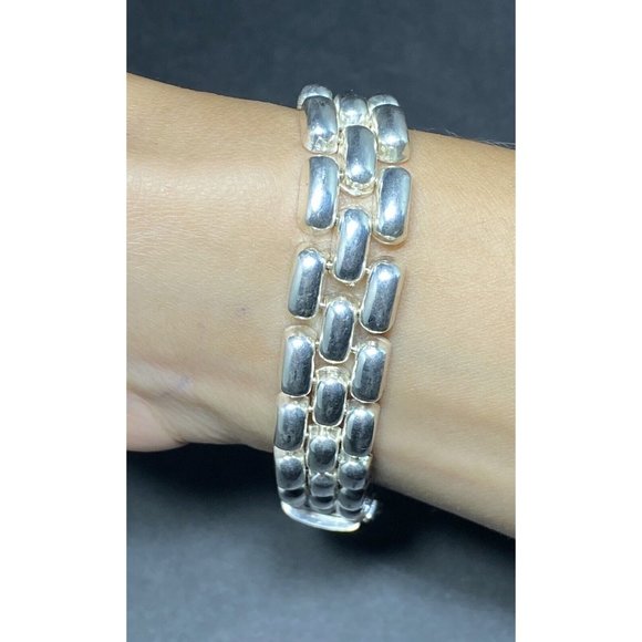 Signed SU 925 Italy Panther Link Bracelet Sterling Silver Vintage 7.5 Inches - Picture 4 of 7